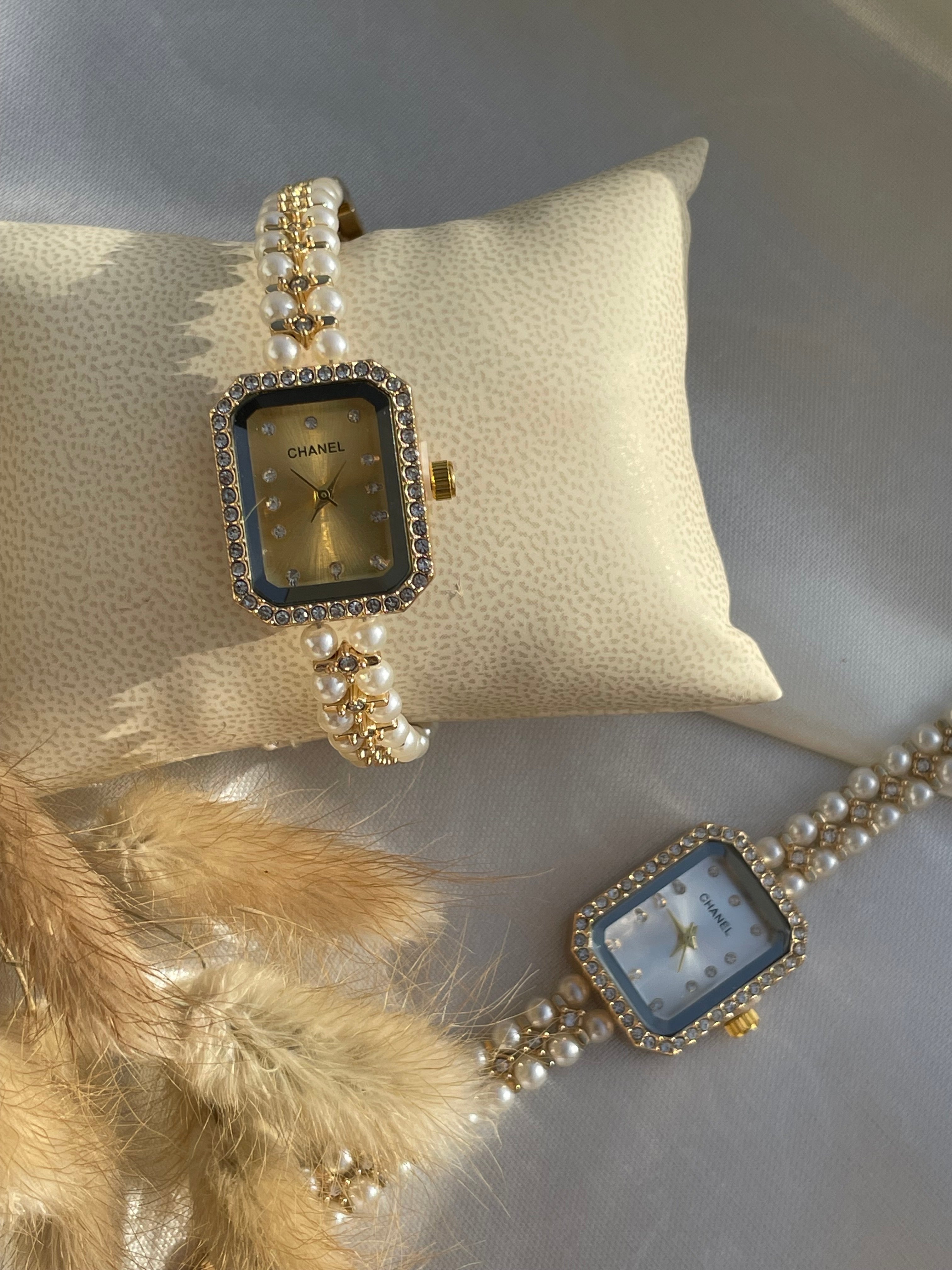 💛 Rachelle Perla Dorée – Montre élégante à Perles et Strass