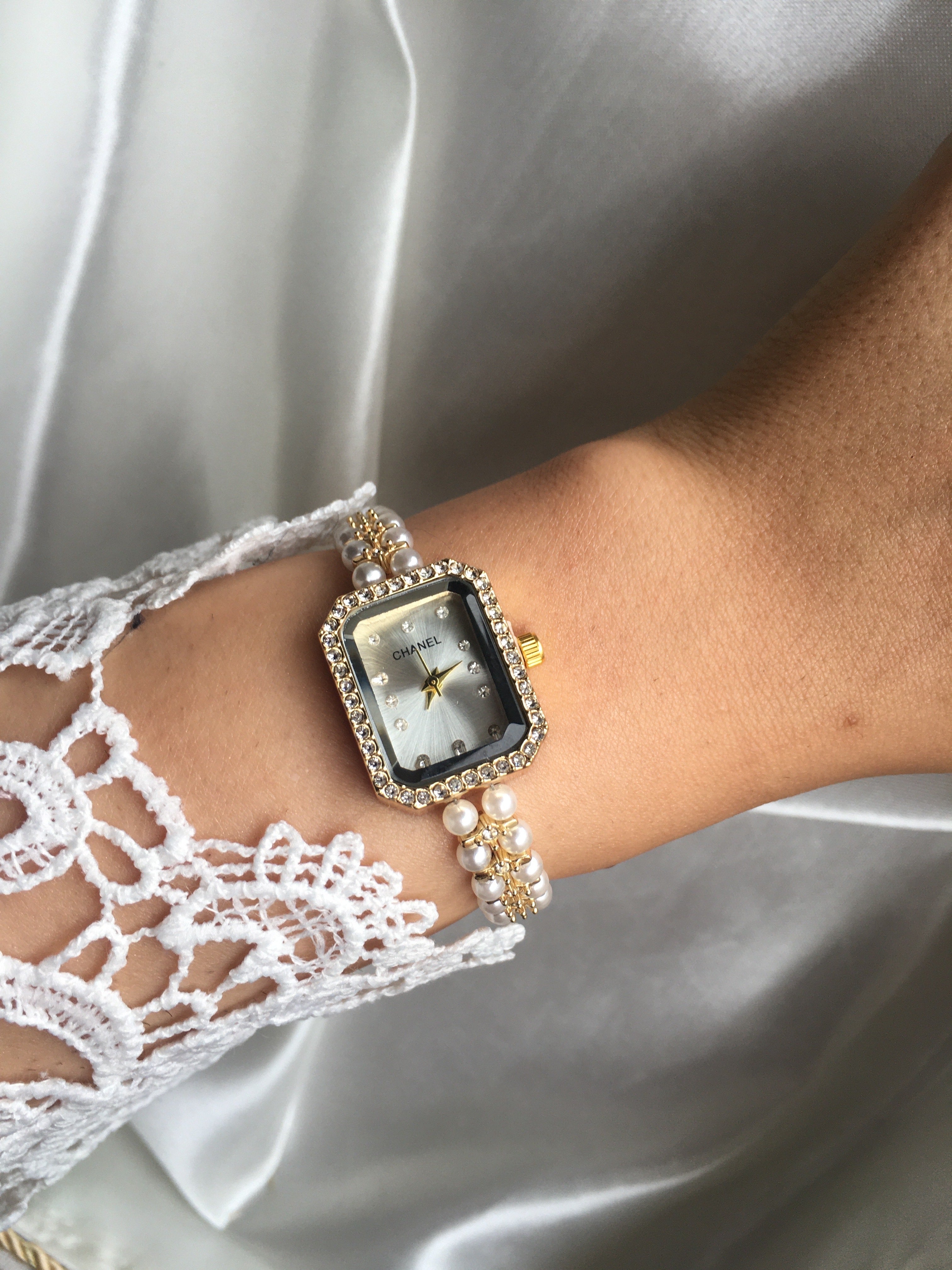 🤍 Rachelle Perla Blanche - Montre élégante à Perles et Strass