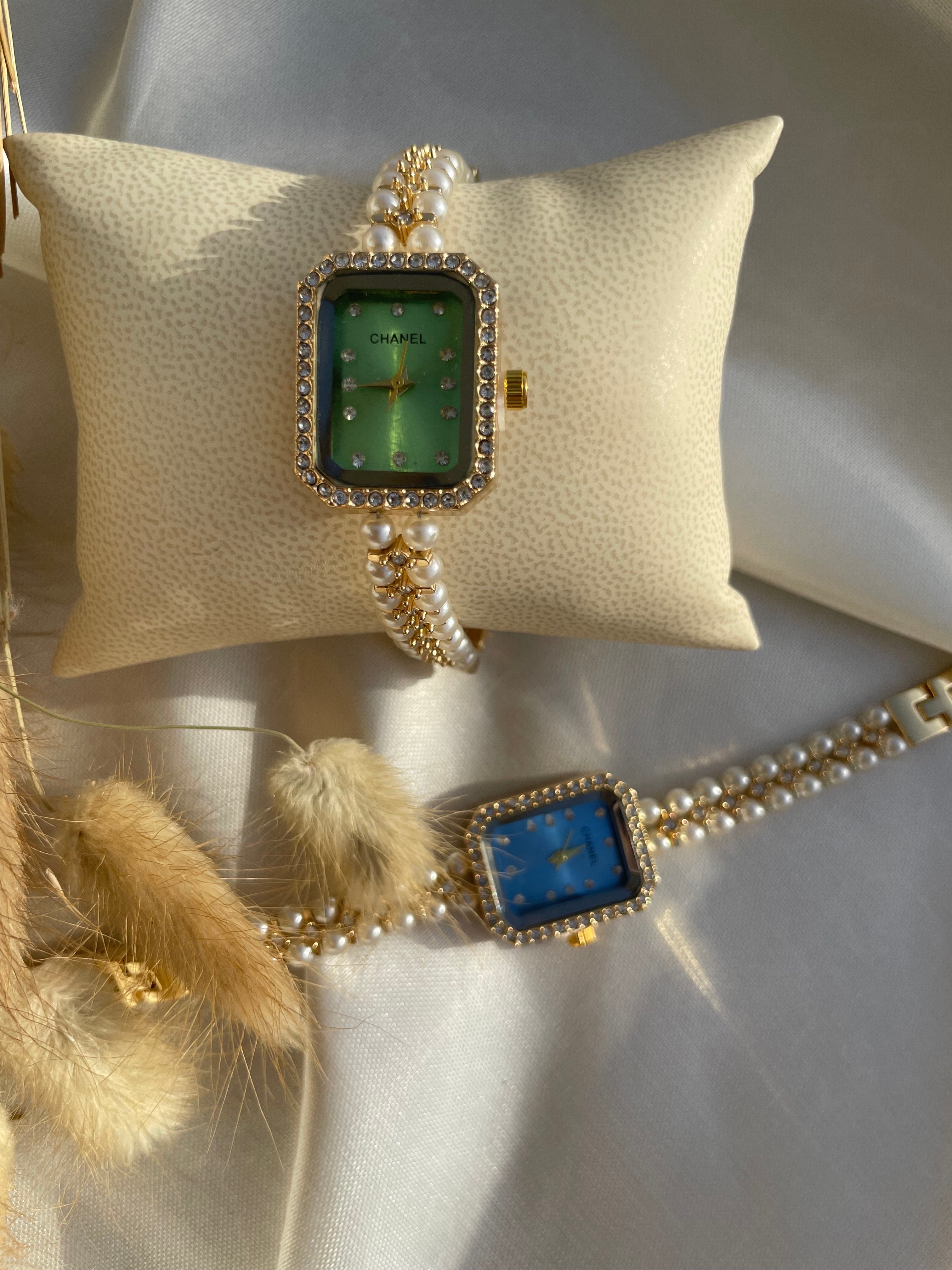 💚 Rachelle Perla Verte – Montre élégante à Perles et Strass