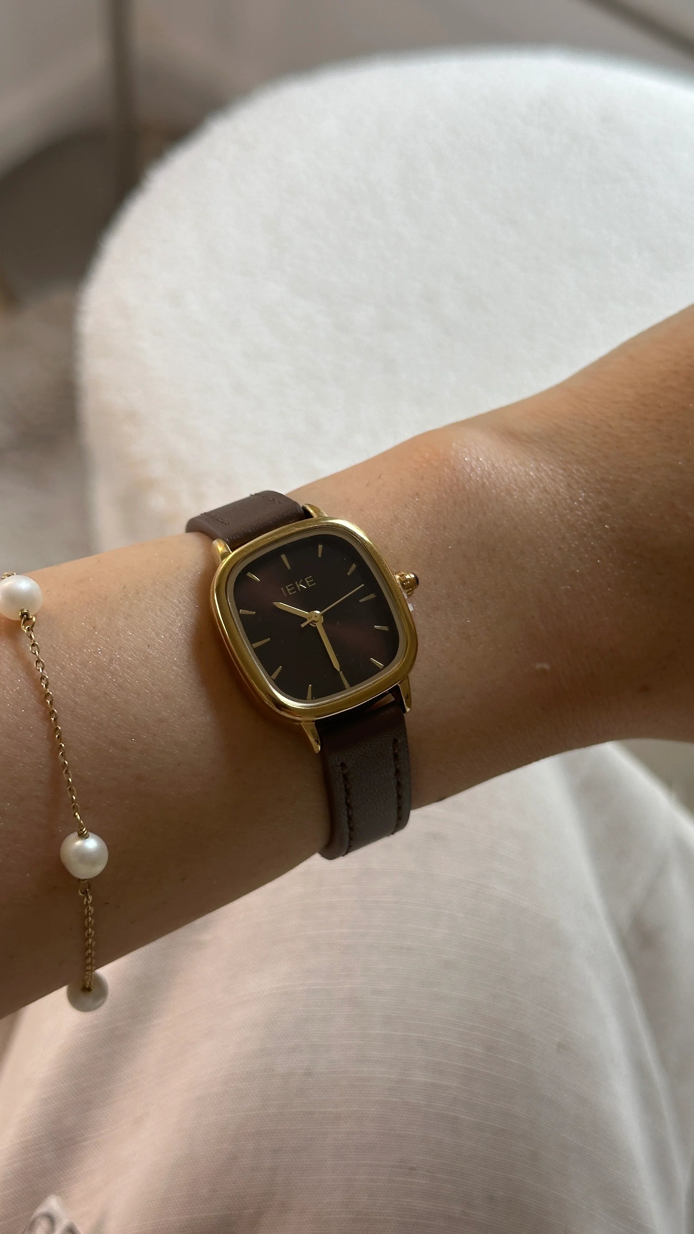 Montre IEKE originale femme bracelet cuir véritable choco